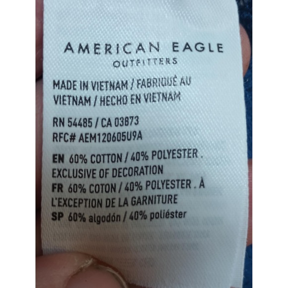 American Eagle Shirt Mens XS Blue Waffle Knit Thermal Crewneck Long Sleeve - Picture 6 of 8